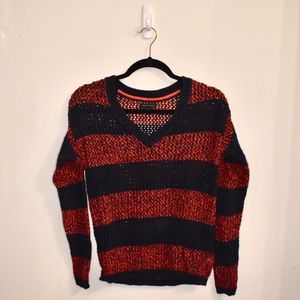 Tommy Hilfiger Red & Navy Knit V-neck Sweater